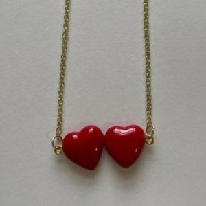 Pendant with Two Red Hearts - Handmade with Paper Mache - Valentine's Day Card